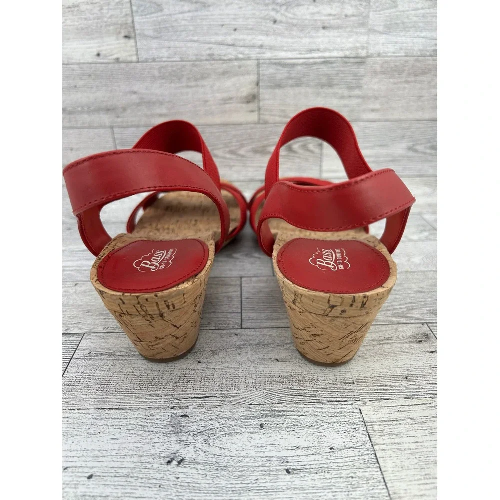 Bass Go-To Comfort Lorna Red Cork Wedge Sandals‎ Elastic Strap Women's Size 8M